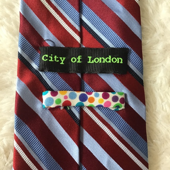 City Of London Silk Blue Red Striped Men Neck Tie Career Business Formal - Picture 5 of 5